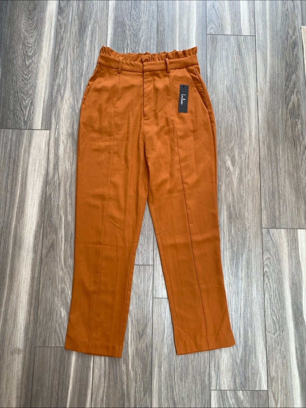 NWT Lulus High-Waisted Paperbag Trouser Pants Size L - Rust / Burnt Orange